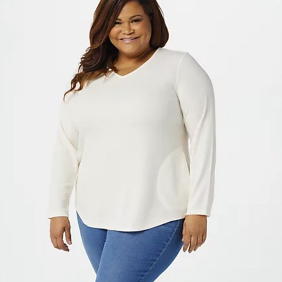 Susan Graver Tops - Susan Graver Weekend Waffle Knit V-Neck Tunic with Pockets  7052